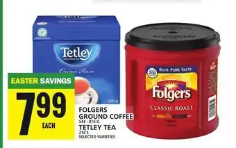Food Basics Folgers ground coffee or tetley tea offer