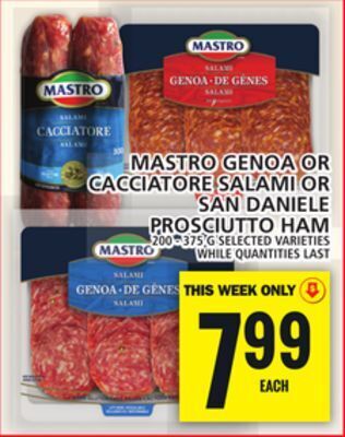 Food Basics Mastro genoa or cacciatore salami or san daniele prosciutto ham offer