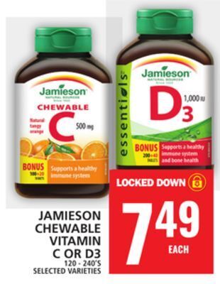 Food Basics Jamieson chewable vitamin c or d3 offer