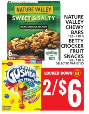 Food Basics Nature valley chewy bars or betty crocker fruit snacks offer