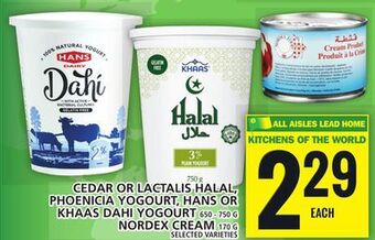 Food Basics Cedar or lactalis halal, phoenicia yogourt, hans or khaas dahi yogourt or nordex cream offer