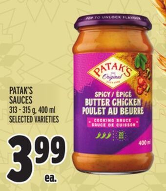 Metro Patak's sauces offer