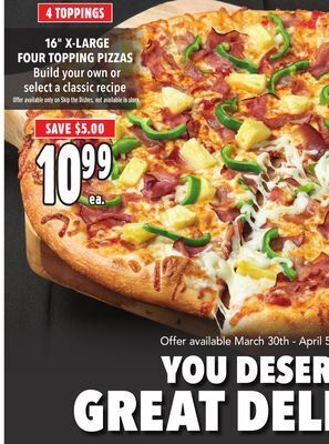 Metro 16 x-large four topping pizzas offer