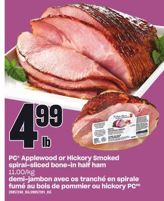 Independent Grocer Pc® applewood or hickory smoked spiral-sliced bone-in half ham offer