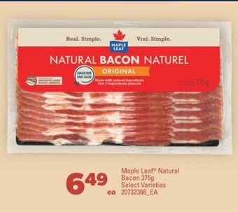 Real Canadian Superstore Maple leaf® natural bacon, 375g offer