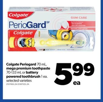 Real Canadian Superstore Colgate periogard 70 ml, mega premium toothpaste 70-133 ml or battery powered toothbrush 1 ea. offer