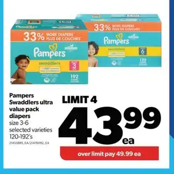 Real Canadian Superstore Pampers swaddlers ultra diapers size 3-6, 120-192's offer