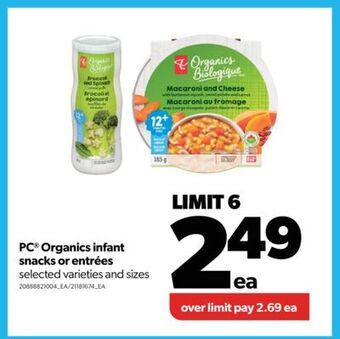 Real Canadian Superstore Pc® organics infant snacks or entrées offer