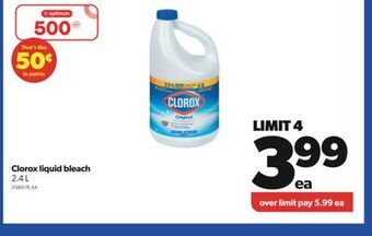 Real Canadian Superstore Clorox liquid bleach, 2.4 l offer