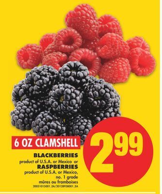 No Frills Blackberries or raspberries, 6 oz clamshell offer