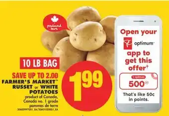 No Frills Farmer's market™ russet or white potatoes, 10 lb bag offer