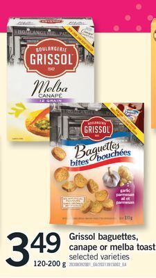 Fortinos Grissol baguettes, canape or melba toast, 120-200 g offer