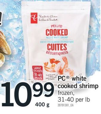 Fortinos Pc® white cooked shrimp, 31-40 per lb 400 g offer