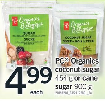 Fortinos Pc® organics coconut sugar, 454 g or cane sugar, 900 g offer