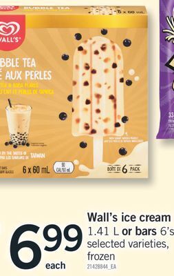 Fortinos Wall's ice cream, 1.41 l or bars, 6's offer