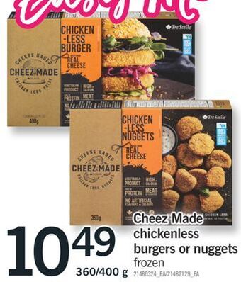 Fortinos Cheez made chickenless burgers or nuggets, 360/400 g offer