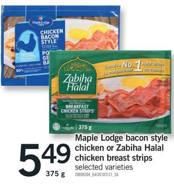 Fortinos Maple lodge bacon style chicken or zabiha halal chicken breast strips, 375 g offer