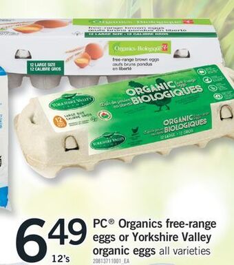 Fortinos Pc® organics free-range eggs or yorkshire valley organic eggs, 12's offer
