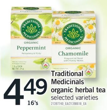 Fortinos Traditional medicinals organic herbal tea, 16's offer