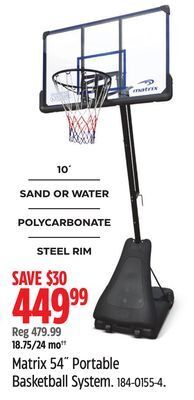 Canadian Tire Matrix 54 portable basketball system offer