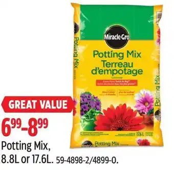 Canadian Tire Miracle-gro potting mix, 8.8l or 17.6l offer
