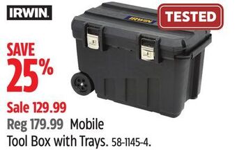 Canadian Tire Irwin mobile tool box with trays offer