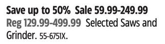 Canadian Tire Mastercraft selected saws and grinder offer