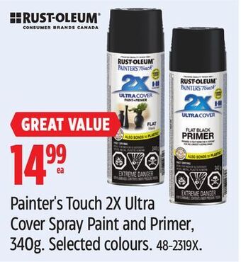 Canadian Tire Rust-oleum painter's touch 2x ultra cover spray paint and primer, 340g offer