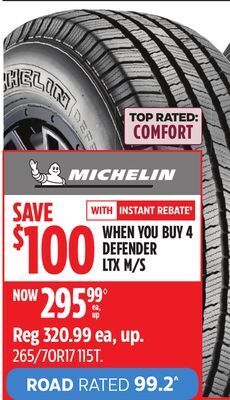 Canadian Tire Michelin defender ltx m/s tire offer