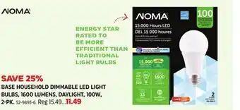 Canadian Tire Noma base household dimmable led light bulbs, 1600 lumens, daylight, 100w, 2-pk offer