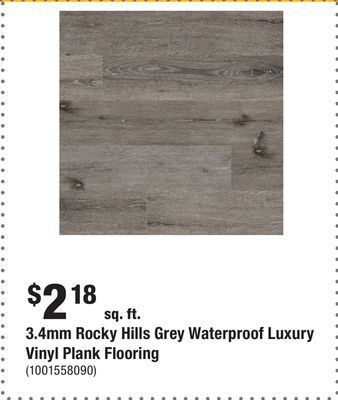 Home Depot 3.4mm rocky hills grey waterproof luxury vinyl plank flooring offer