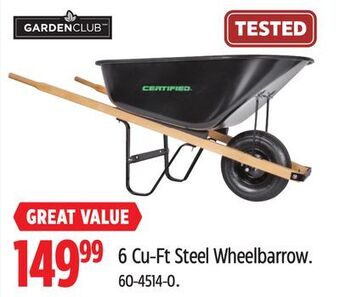 Canadian Tire Garden club 6 cu-ft steel wheelbarrow offer