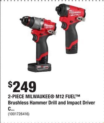 Home Depot 2-piece milwaukee® m12 fuel™ brushless hammer drill and impact driver combo kit offer