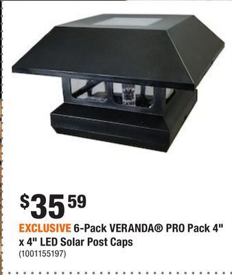 Home Depot Exclusive 6-pack veranda® pro pack 4 x 4 led solar post caps offer
