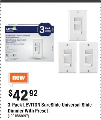 Home Depot 3-pack leviton sureslide universal slide dimmer with preset offer