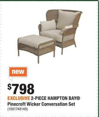 Home Depot Exclusive 2-piece hampton bay® pinecroft wicker conversation set offer