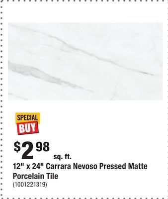 Home Depot 12 x 24 carrara nevoso pressed matte porcelain tile offer