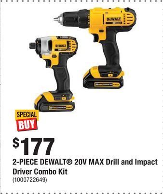 Home Depot 2-piece dewalt® 20v max drill and impact driver combo kit offer