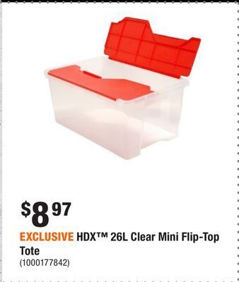 Home Depot Exclusive hdx™ 26l clear mini flip-top tote offer