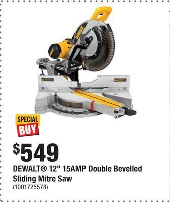 Home Depot Dewalt® 12 15amp double bevelled sliding mitre saw offer