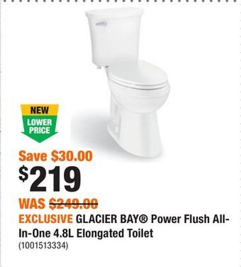 Home Depot Exclusive glacier bay® power flush all-in-one 4.8l elongated toilet offer