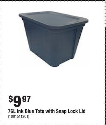 Home Depot 76l ink blue tote with snap lock lid offer