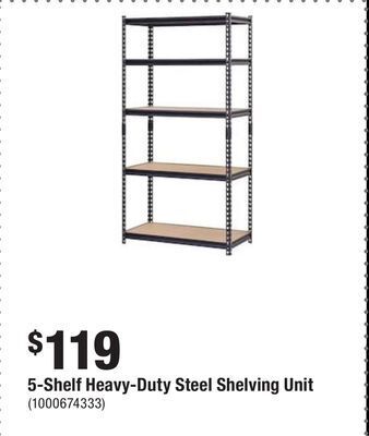 Home Depot 5-shelf heavy-duty steel shelving unit offer