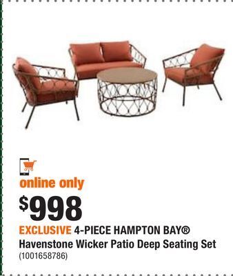 Home Depot Exclusive 4-piece hampton bay® havenstone wicker patio deep seating set offer