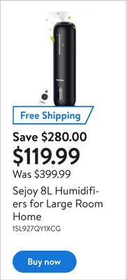 Walmart Sejoy 8l humidifiers for large room home offer