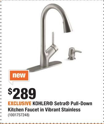 Home Depot Exclusive kohler® setra® pull-down kitchen faucet in vibrant stainless offer