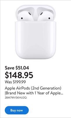 Walmart Apple airpods (2nd generation) |brand new with 1 year of apple warranty offer