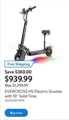 Walmart Evercross h5 electric scooter with 10 solid tires offer