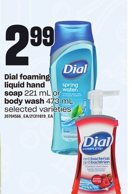 Zehrs Markets Dial foaming liquid hand soap, 221 ml or body wash, 473 ml offer