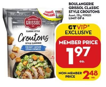 Giant Tiger Boulangerie grissol classic style croutons offer